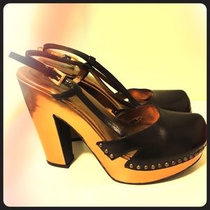 Prada Leather And Bronze Heels Size 8.5/9